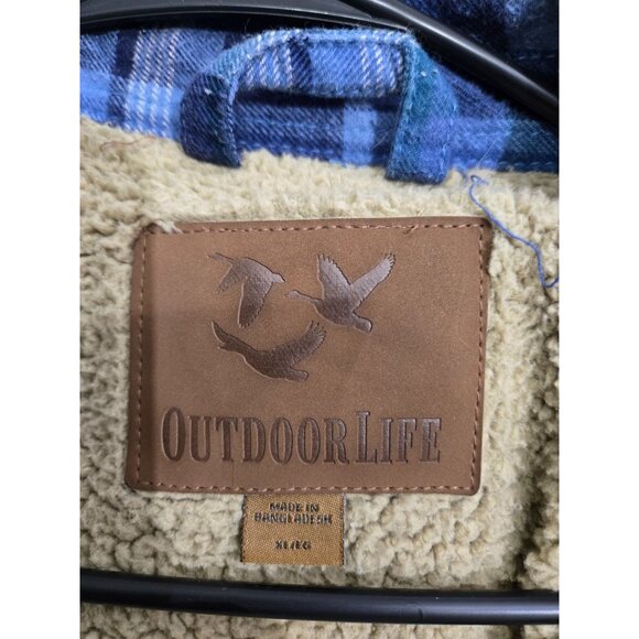 Outdoor Life Mens Blue Plaid Sherpa-Lined Flannel Jacket Size XL - Picture 2 of 8